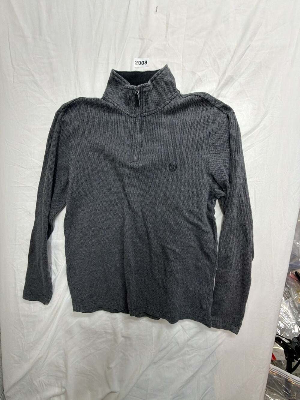Chaps Quarter Zip Pullover Sweater Size L Gray Chevron